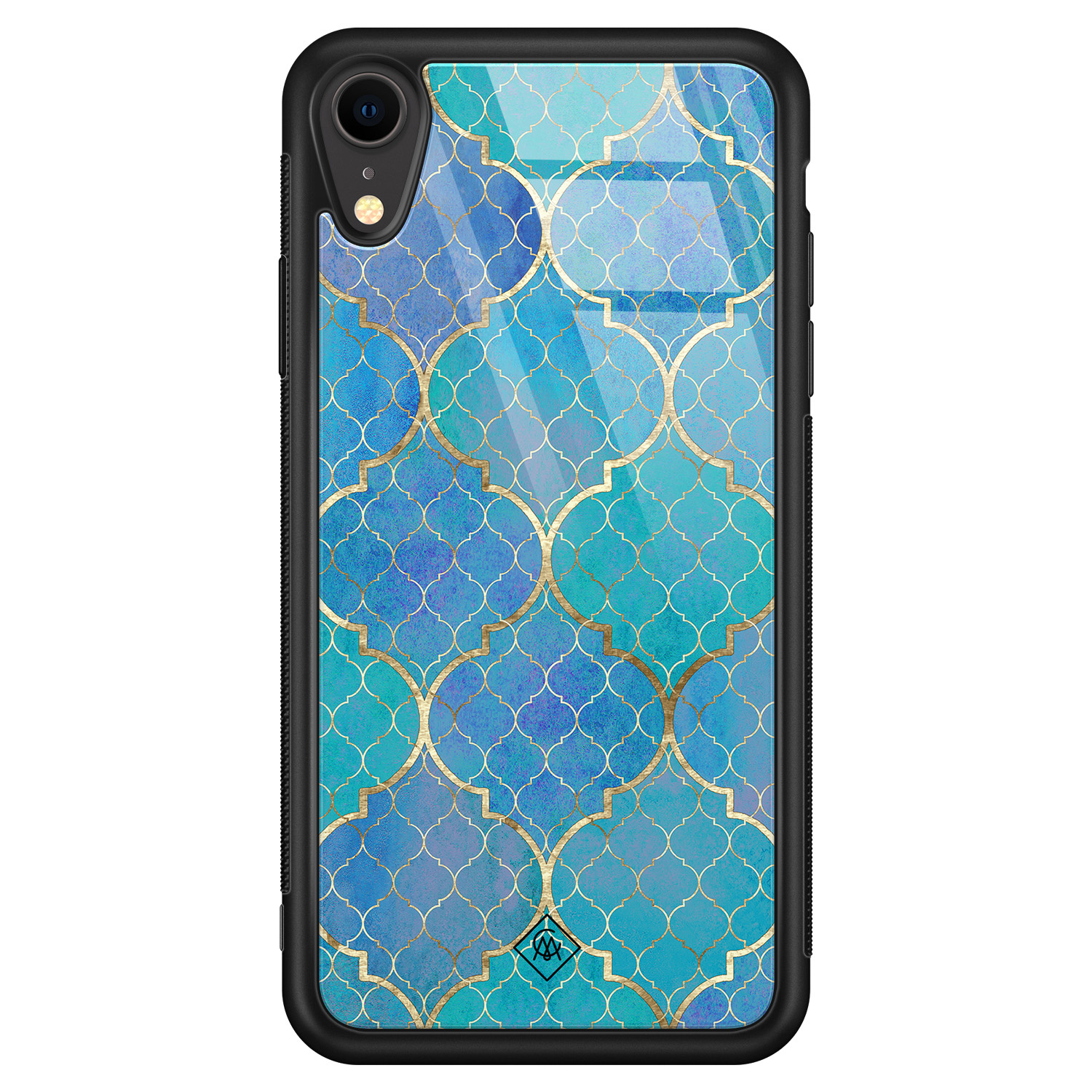 iPhone XR glazen hardcase Geometrisch blauw