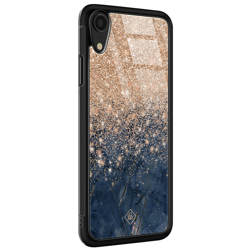 Casimoda iPhone XR glazen hardcase - Marmer blauw rosegoud