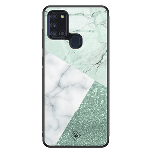 Casimoda Samsung Galaxy A21s glazen hardcase - Minty marmer collage