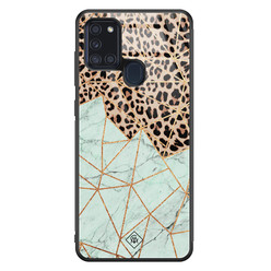 Casimoda Samsung Galaxy A21s glazen hardcase - Luipaard marmer mint