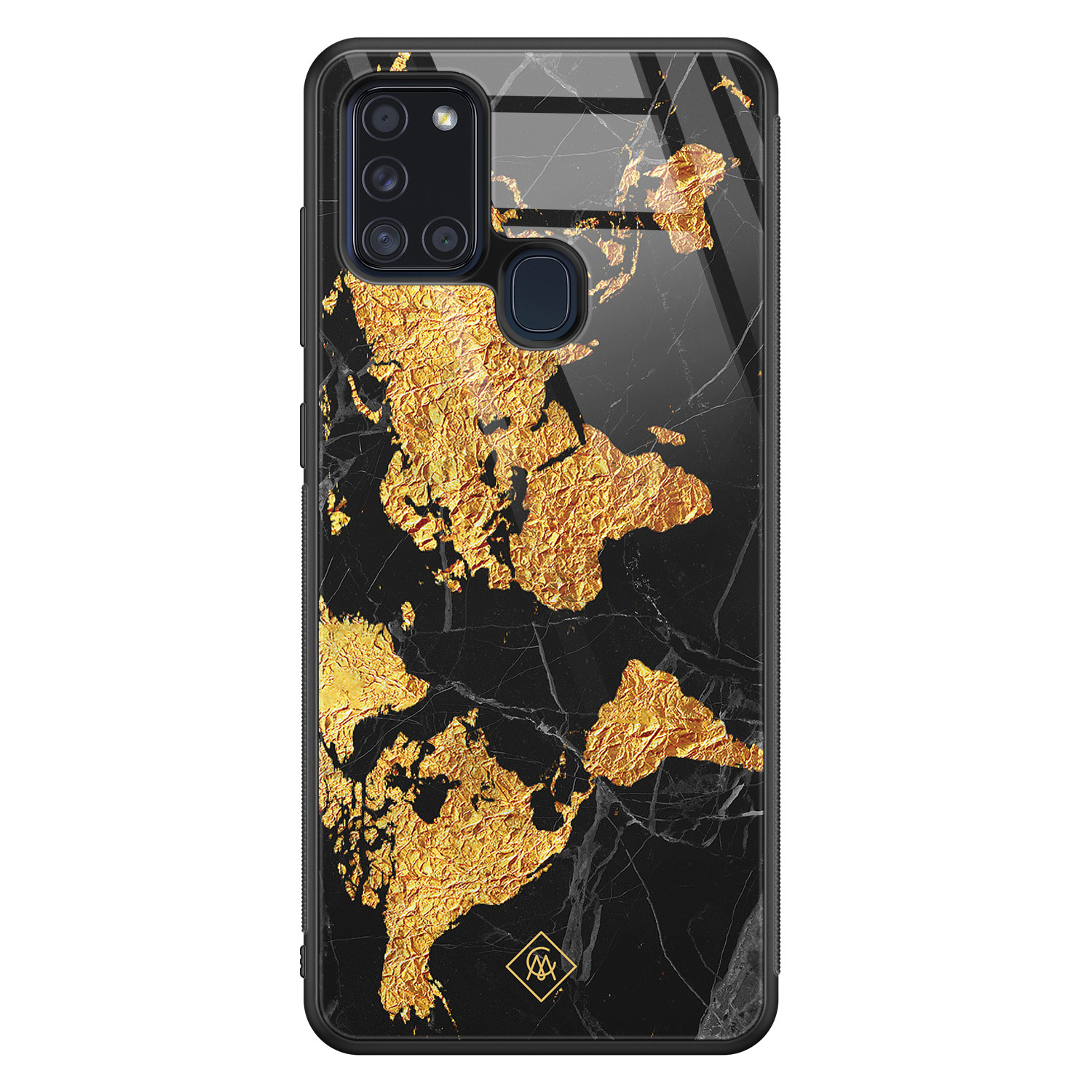 Samsung Galaxy A21s glazen hardcase Wereldkaart