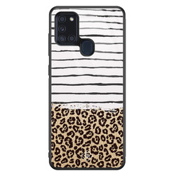 Casimoda Samsung Galaxy A21s glazen hardcase - Leopard lines