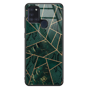 Casimoda Samsung Galaxy A21s glazen hardcase - Abstract groen