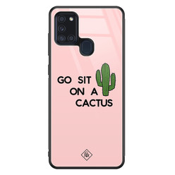 Casimoda Samsung Galaxy A21s glazen hardcase - Go sit on a cactus