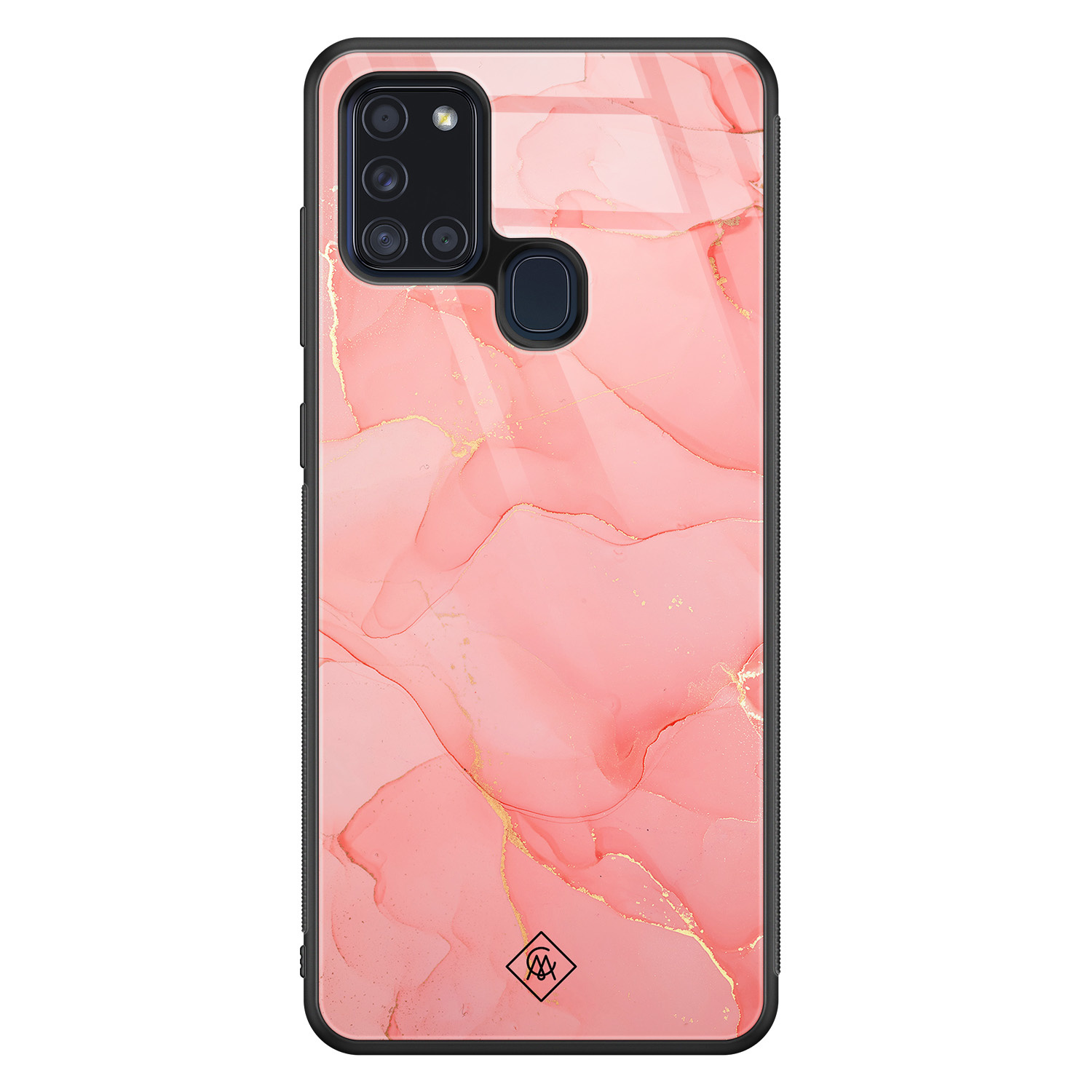Samsung Galaxy A21s glazen hardcase Marmer roze