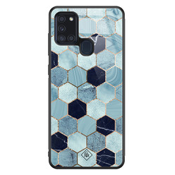 Casimoda Samsung Galaxy A21s glazen hardcase - Blue cubes