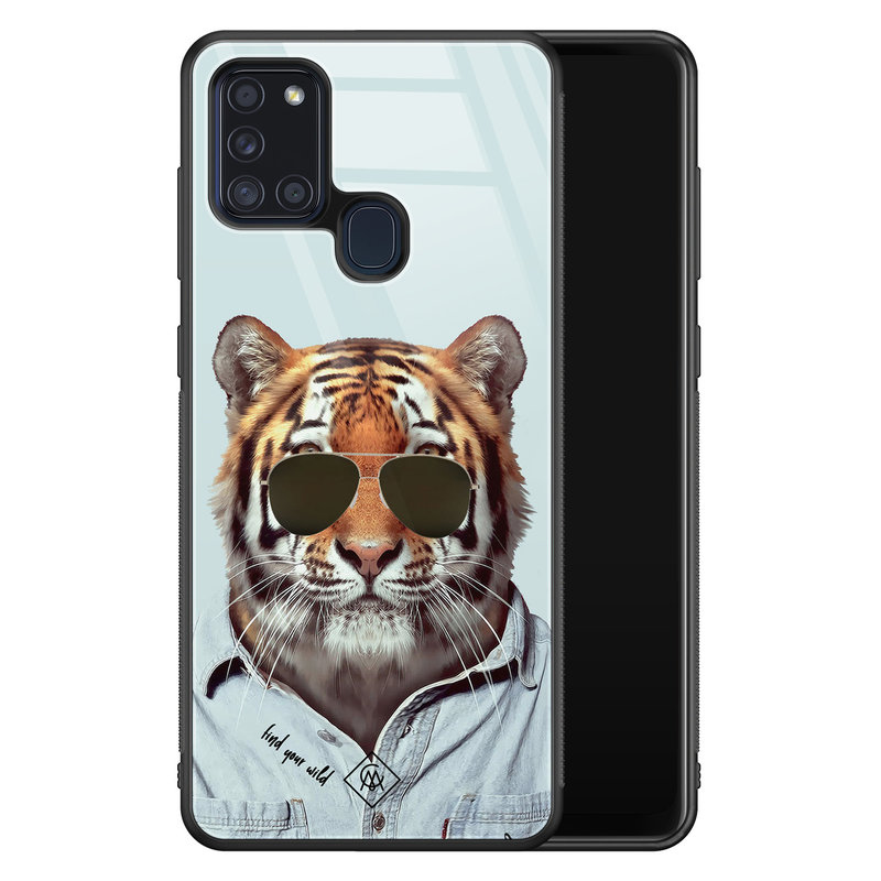 Casimoda Samsung Galaxy A21s glazen hardcase - Tijger wild