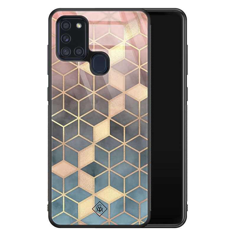 Casimoda Samsung Galaxy A21s glazen hardcase - Cubes art