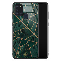 Casimoda Samsung Galaxy A21s glazen hardcase - Abstract groen