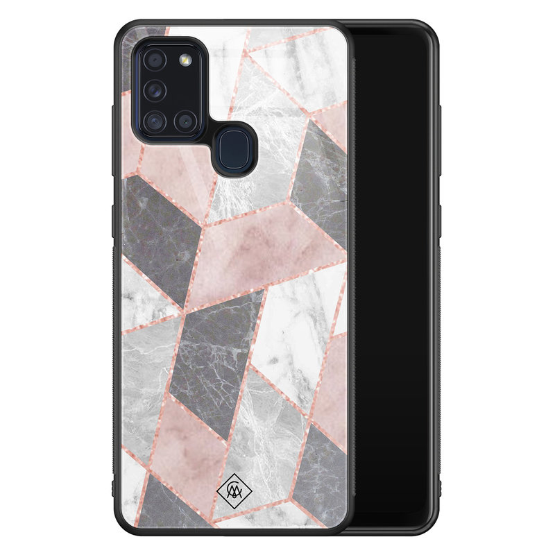 Casimoda Samsung Galaxy A21s glazen hardcase - Stone grid