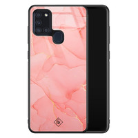 Casimoda Samsung Galaxy A21s glazen hardcase - Marmer roze