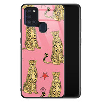 Casimoda Samsung Galaxy A21s glazen hardcase - The pink leopard