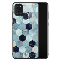 Casimoda Samsung Galaxy A21s glazen hardcase - Blue cubes