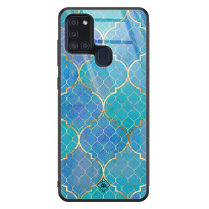 Casimoda Samsung Galaxy A21s glazen hardcase - Marmer navy blauw