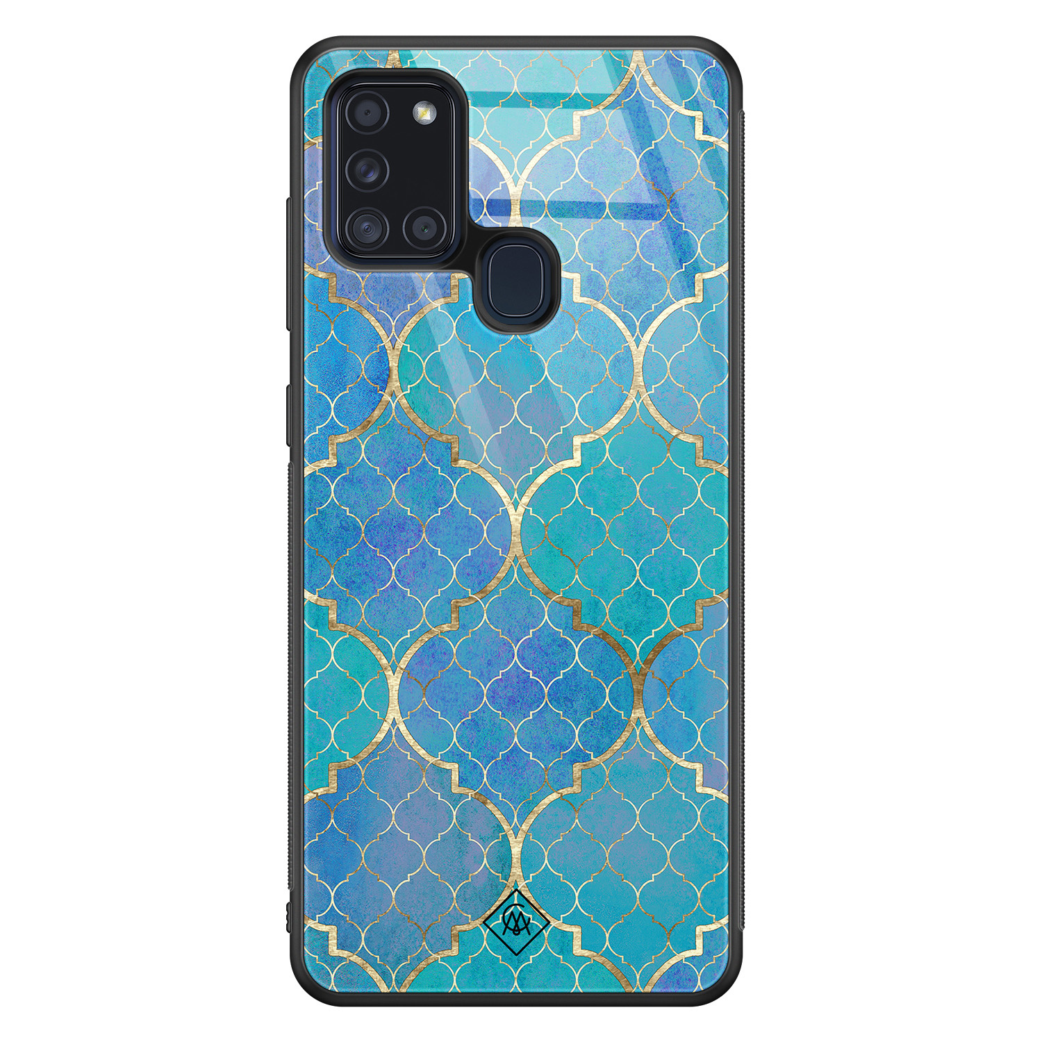 Samsung Galaxy A21s glazen hardcase - Marmer navy blauw