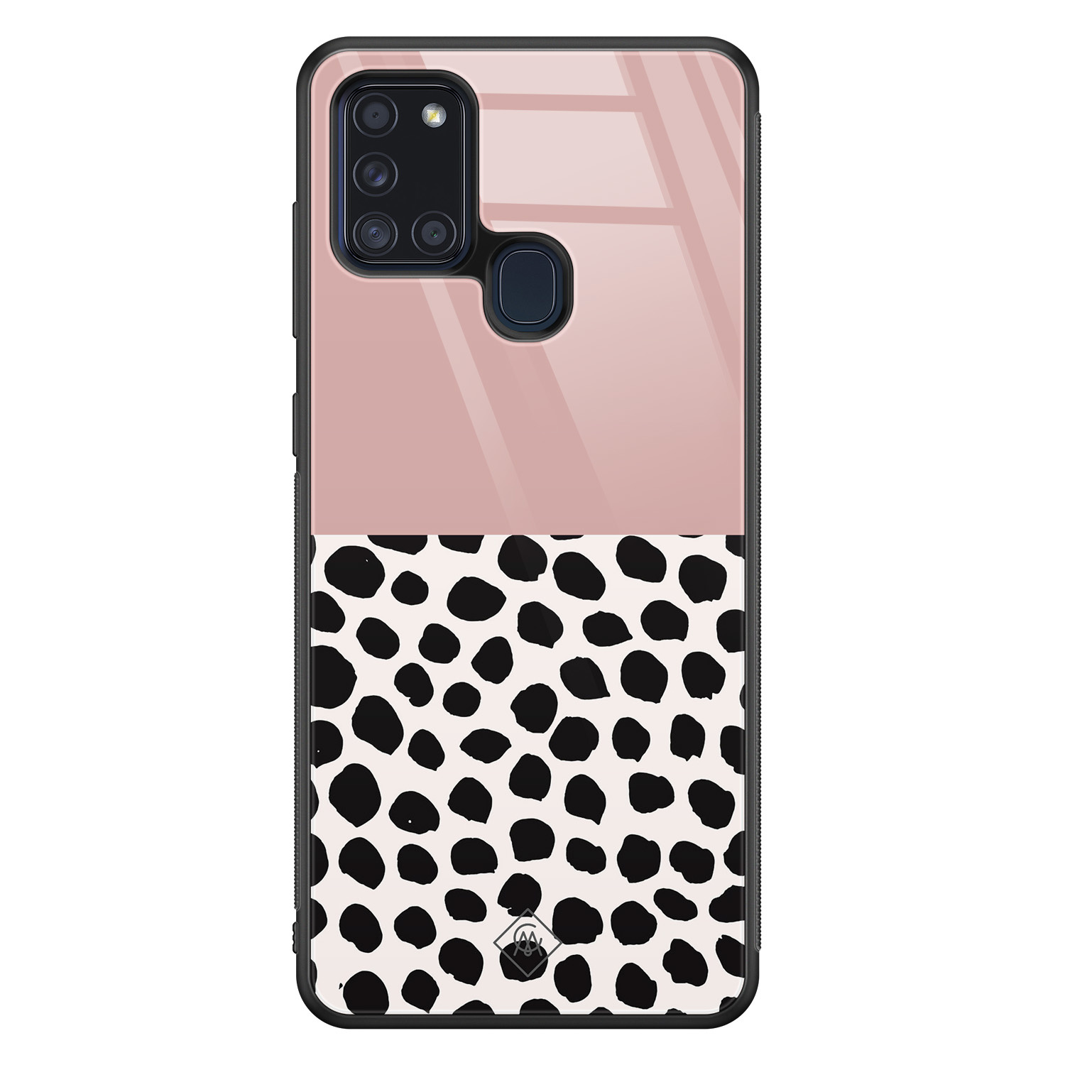 Samsung Galaxy A21s glazen hardcase Pink dots