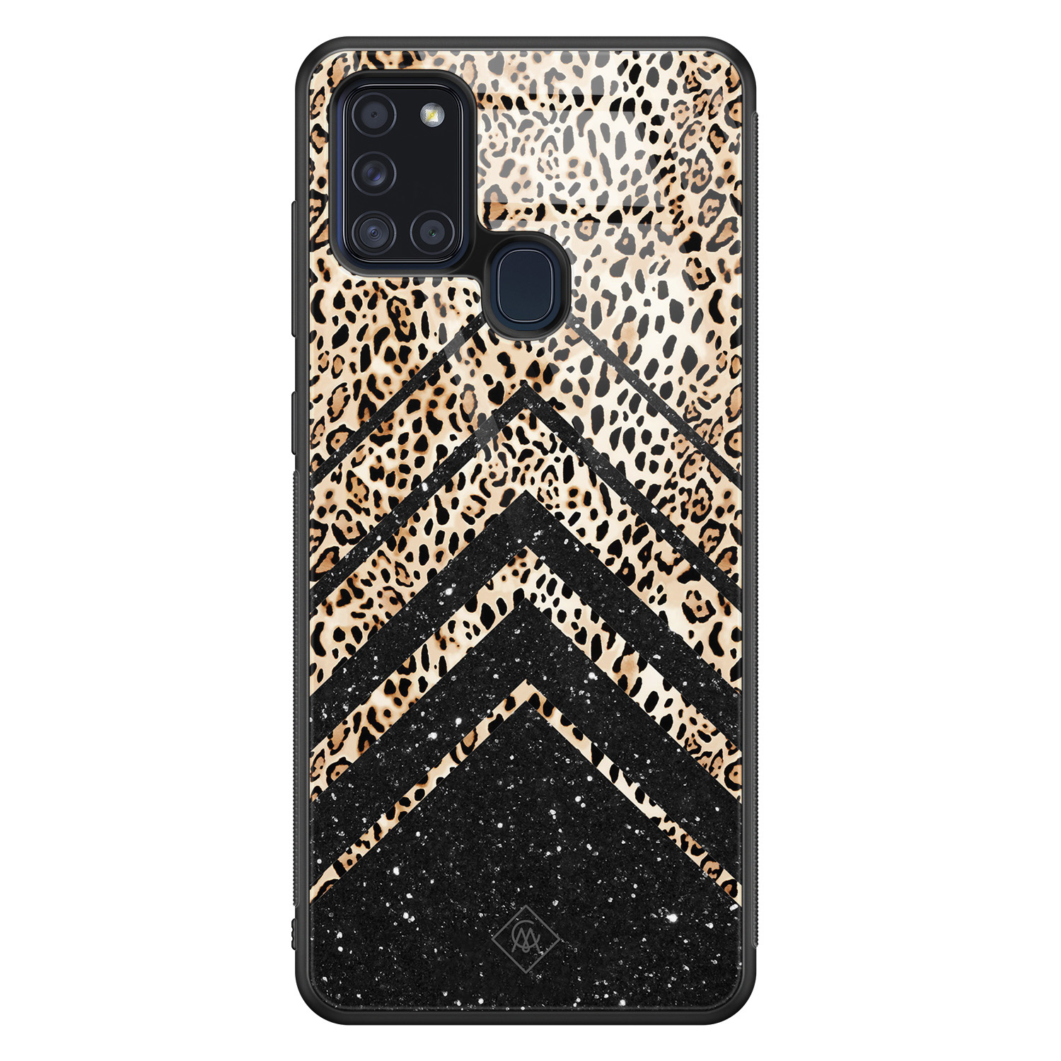 Samsung Galaxy A21s glazen hardcase Chevron luipaard