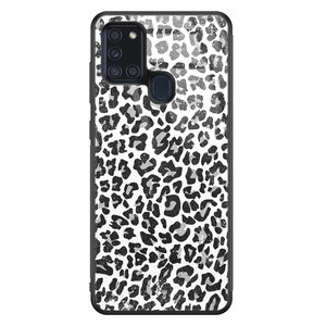 Casimoda Samsung Galaxy A21s glazen hardcase - Luipaard grijs