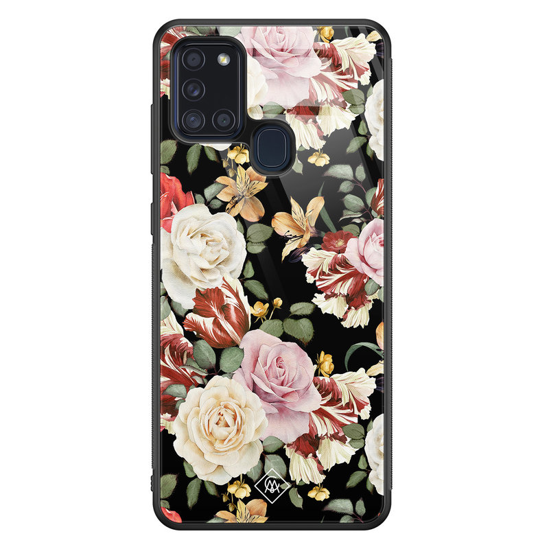 Casimoda Samsung Galaxy A21s glazen hardcase - Flowerpower