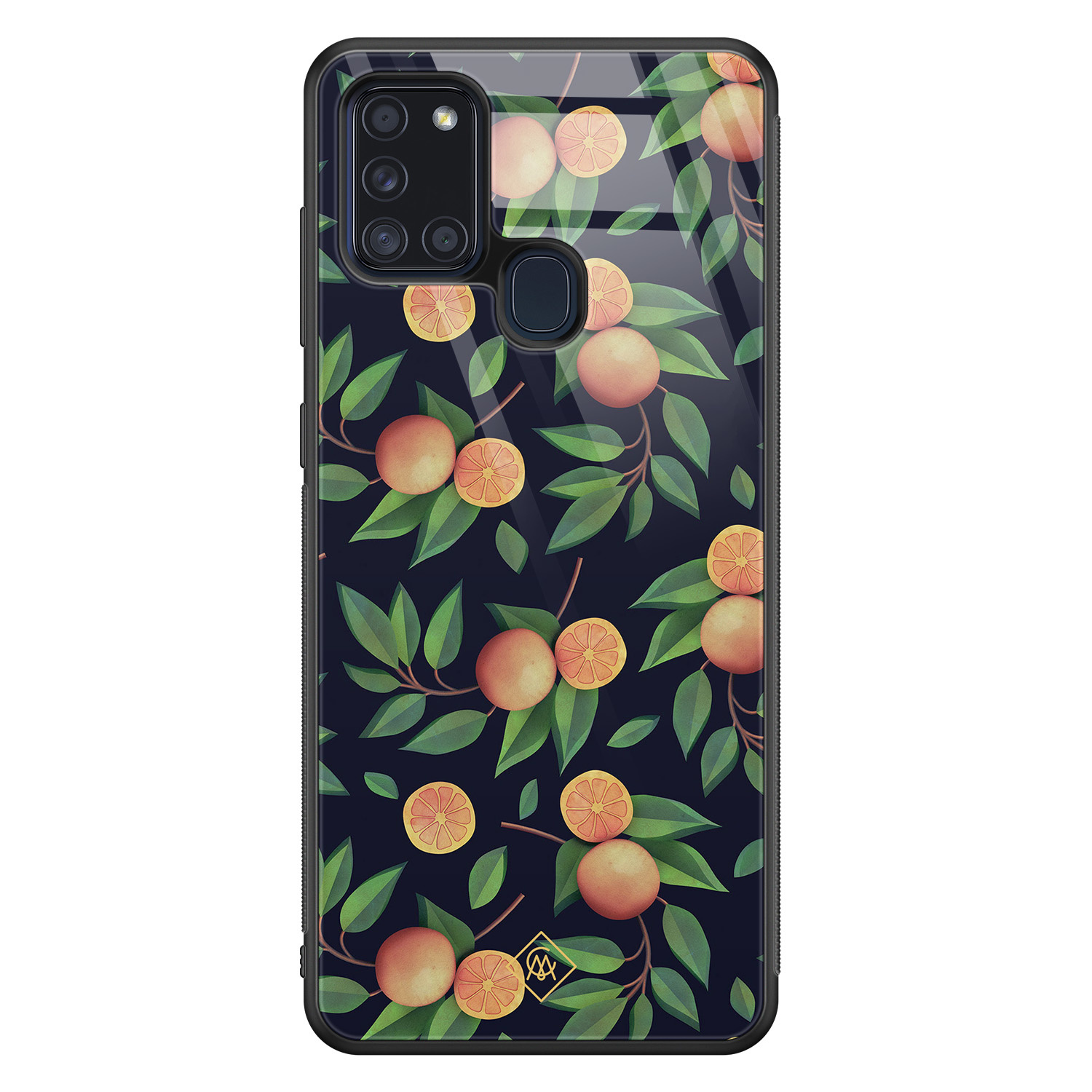 Samsung Galaxy A21s glazen hardcase - Orange lemonade