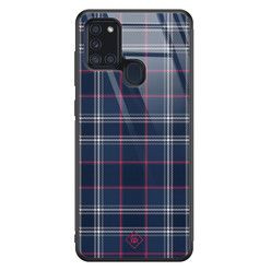 Casimoda Samsung Galaxy A21s glazen hardcase - Tartan blauw