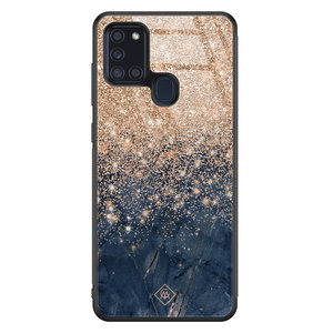 Casimoda Samsung Galaxy A21s glazen hardcase - Marmer blauw rosegoud