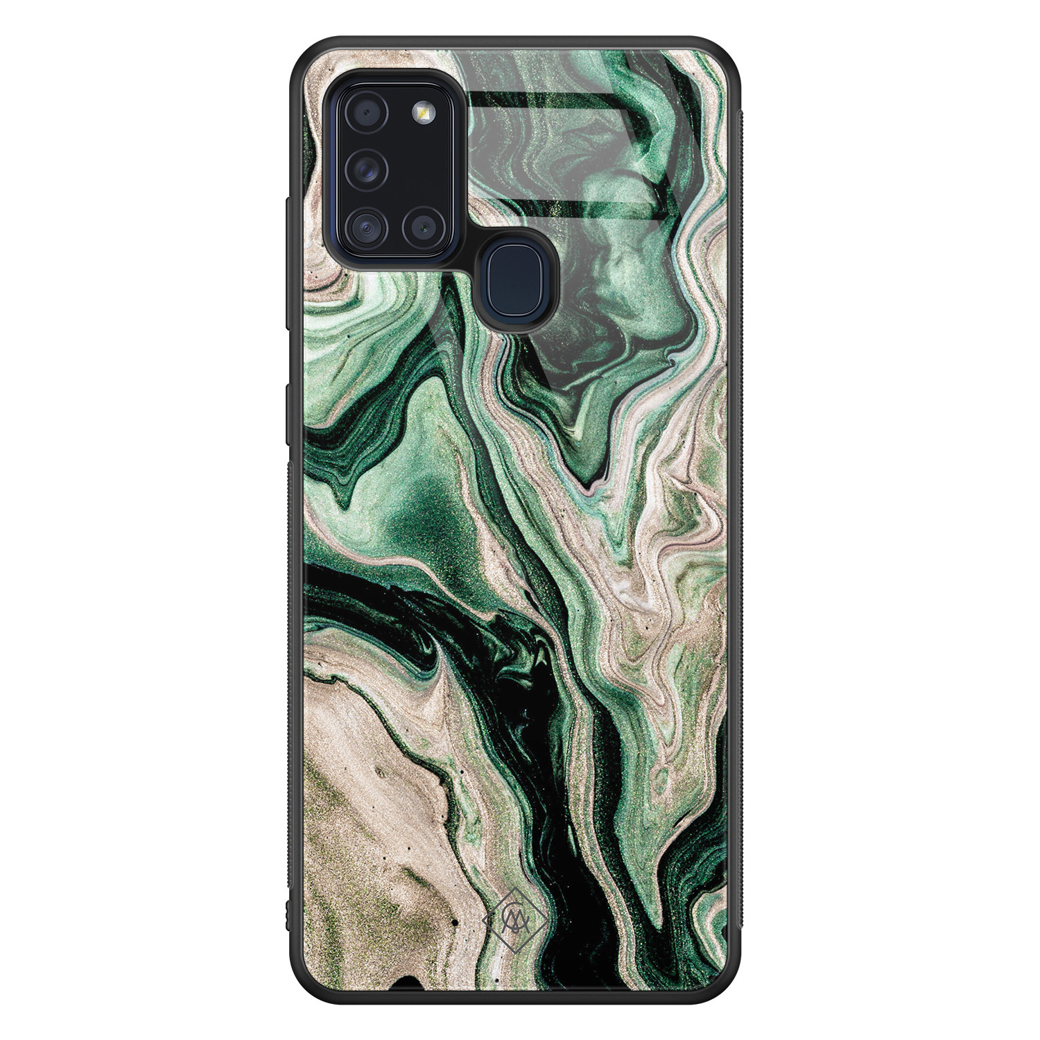Samsung Galaxy A21s glazen hardcase Green waves