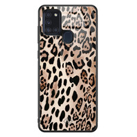 Casimoda Samsung Galaxy A21s glazen hardcase - Golden wildcat