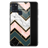 Casimoda Samsung Galaxy A21s glazen hardcase - Marmer triangles