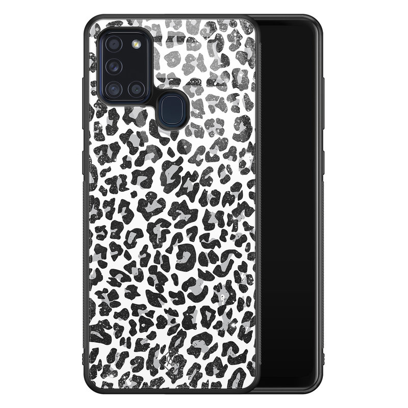 Casimoda Samsung Galaxy A21s glazen hardcase - Luipaard grijs