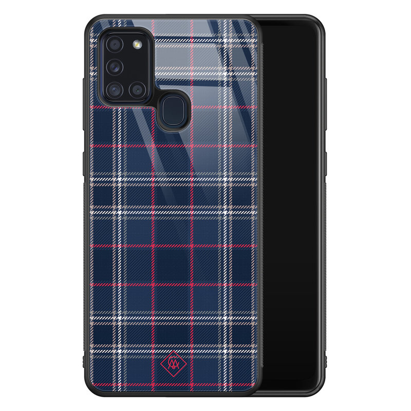 Casimoda Samsung Galaxy A21s glazen hardcase - Tartan blauw