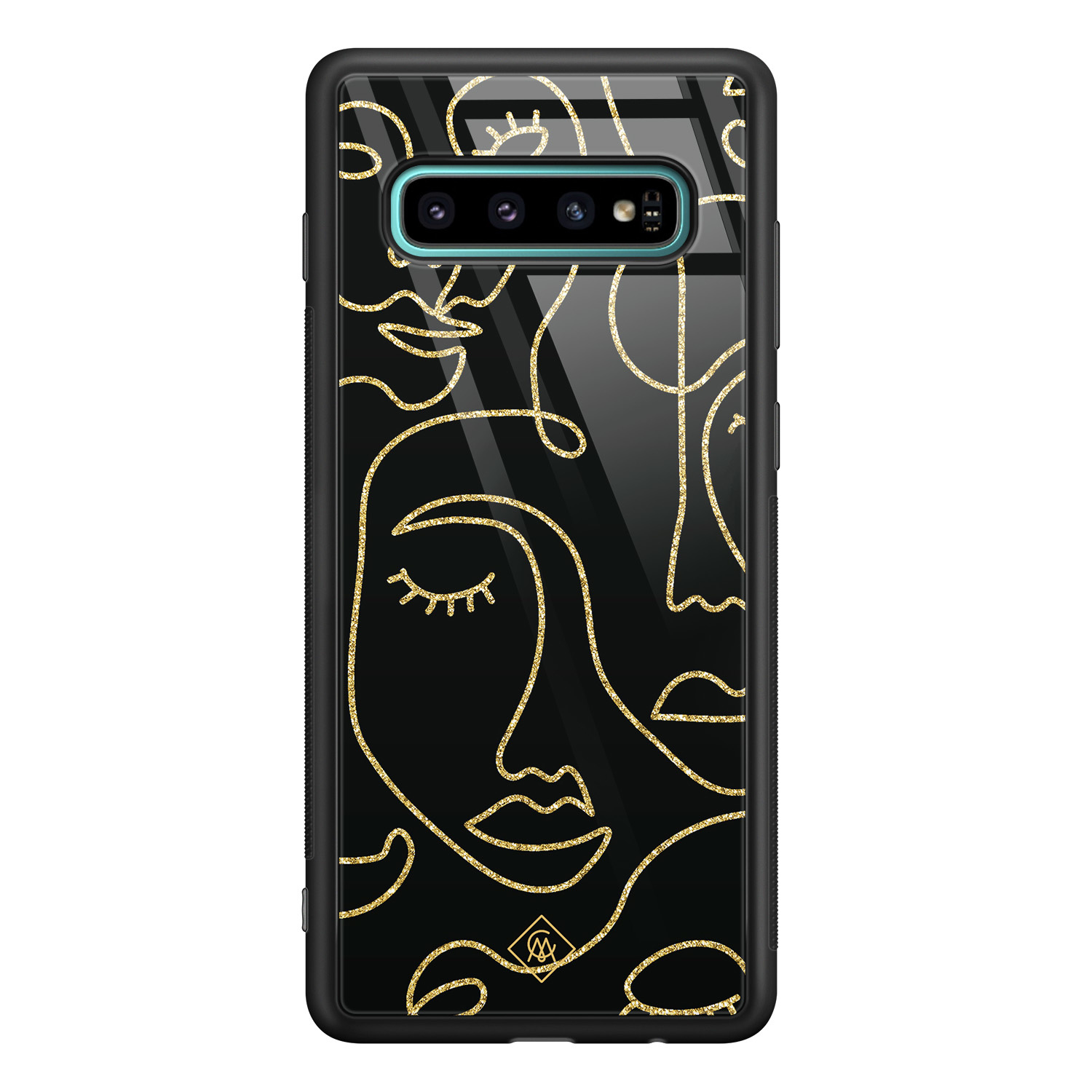 logo ketting Rommelig Samsung Galaxy S10 Plus glazen hardcase - Abstract faces - Casimoda.nl