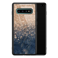 Casimoda Samsung Galaxy S10 Plus glazen hardcase - Marmer blauw rosegoud