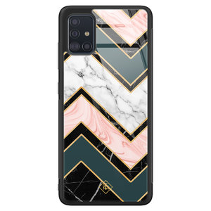 Casimoda Samsung Galaxy A51 glazen hardcase - Marmer triangles