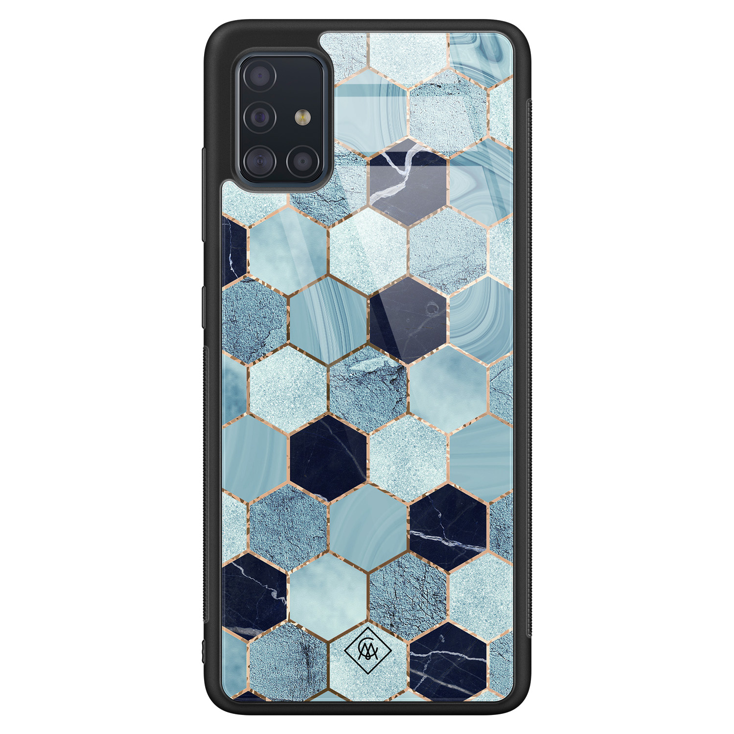 Samsung Galaxy A51 glazen hardcase Blue cubes