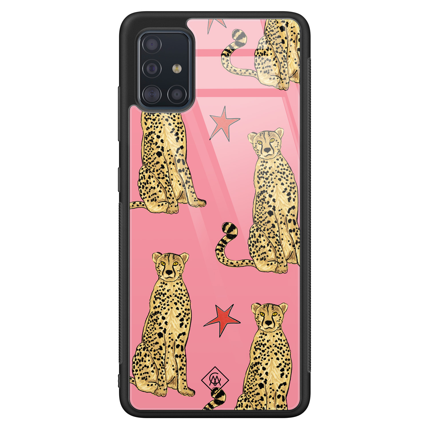 Samsung Galaxy A51 glazen hardcase The pink leopard