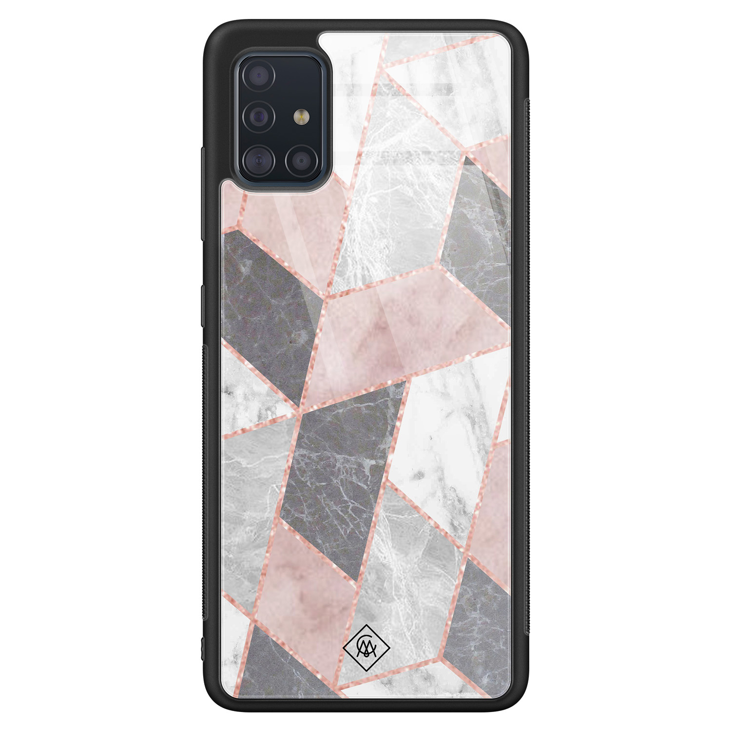 Samsung Galaxy A51 glazen hardcase Stone grid
