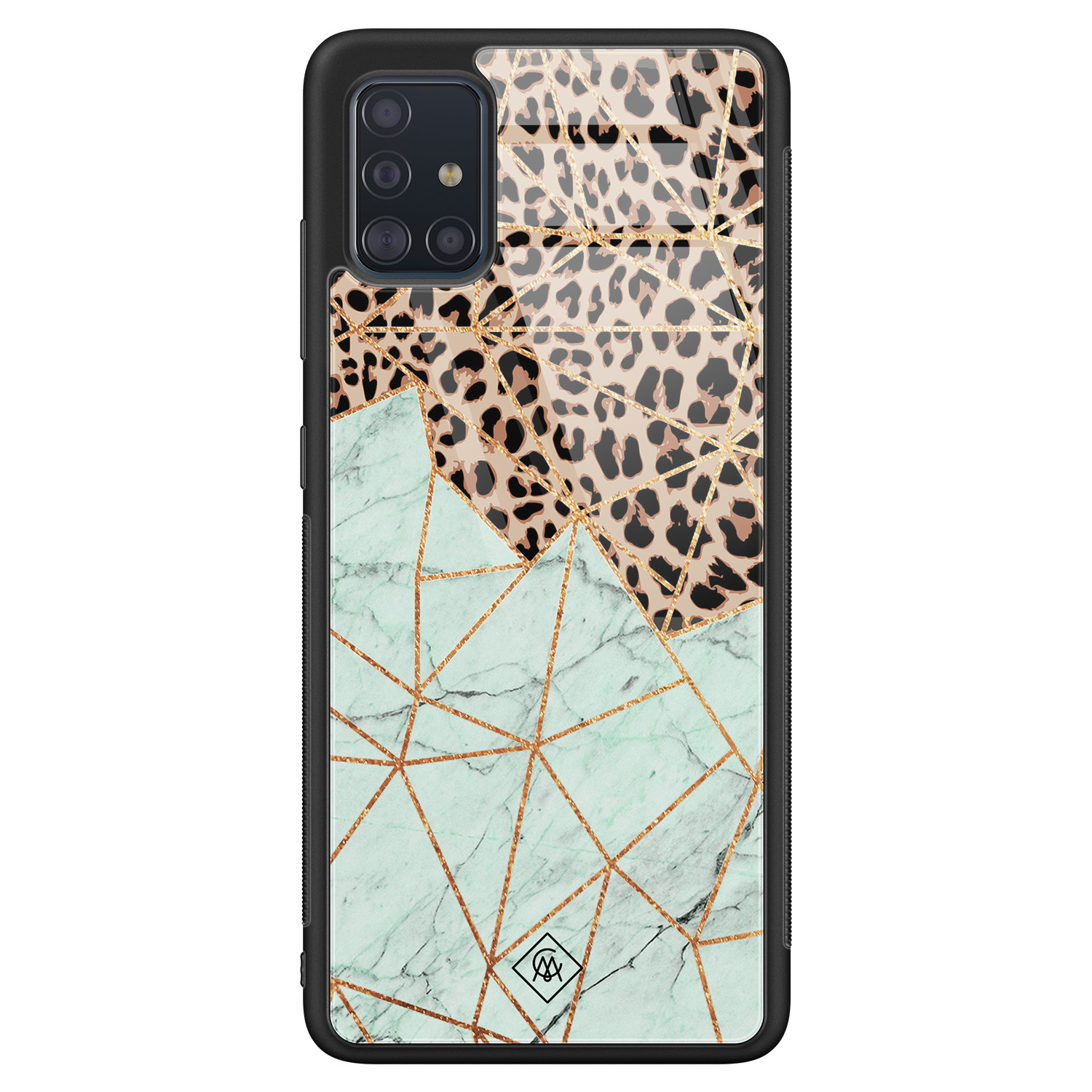Samsung Galaxy A51 glazen hardcase Luipaard marmer mint