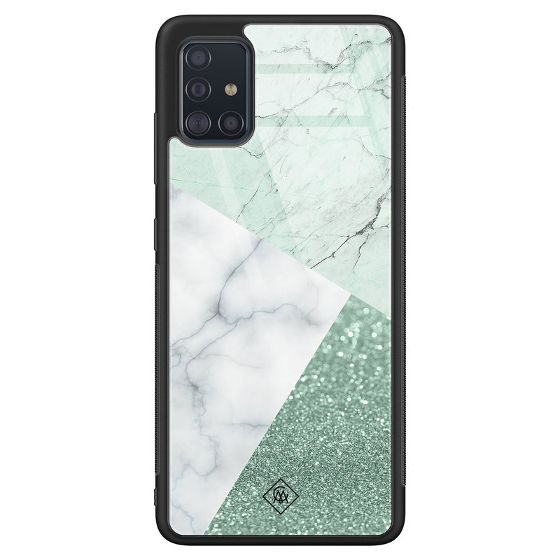 Casimoda Samsung Galaxy A51 glazen hardcase - Minty marmer collage