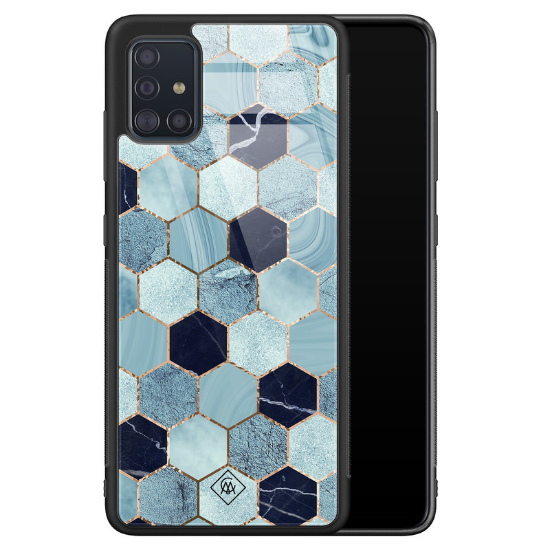 Casimoda Samsung Galaxy A51 glazen hardcase - Blue cubes