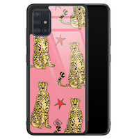 Casimoda Samsung Galaxy A51 glazen hardcase - The pink leopard