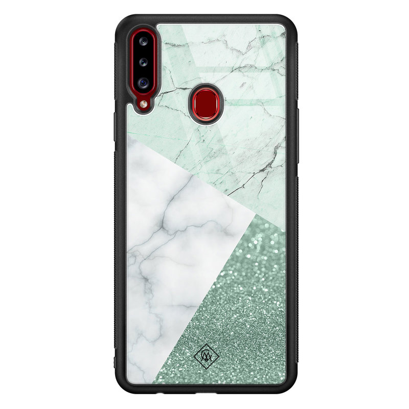 Casimoda Samsung Galaxy A20s glazen hardcase - Minty marmer collage