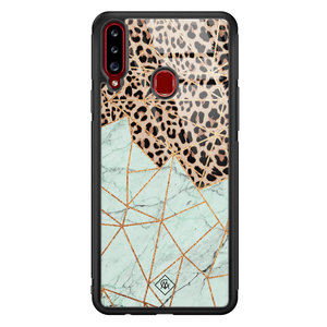 Casimoda Samsung Galaxy A20s glazen hardcase - Luipaard marmer mint
