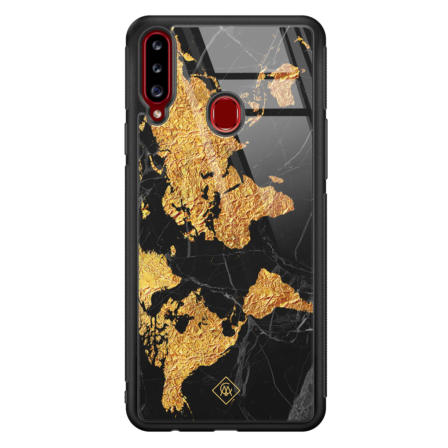 Samsung Galaxy A20s glazen hardcase Wereldkaart