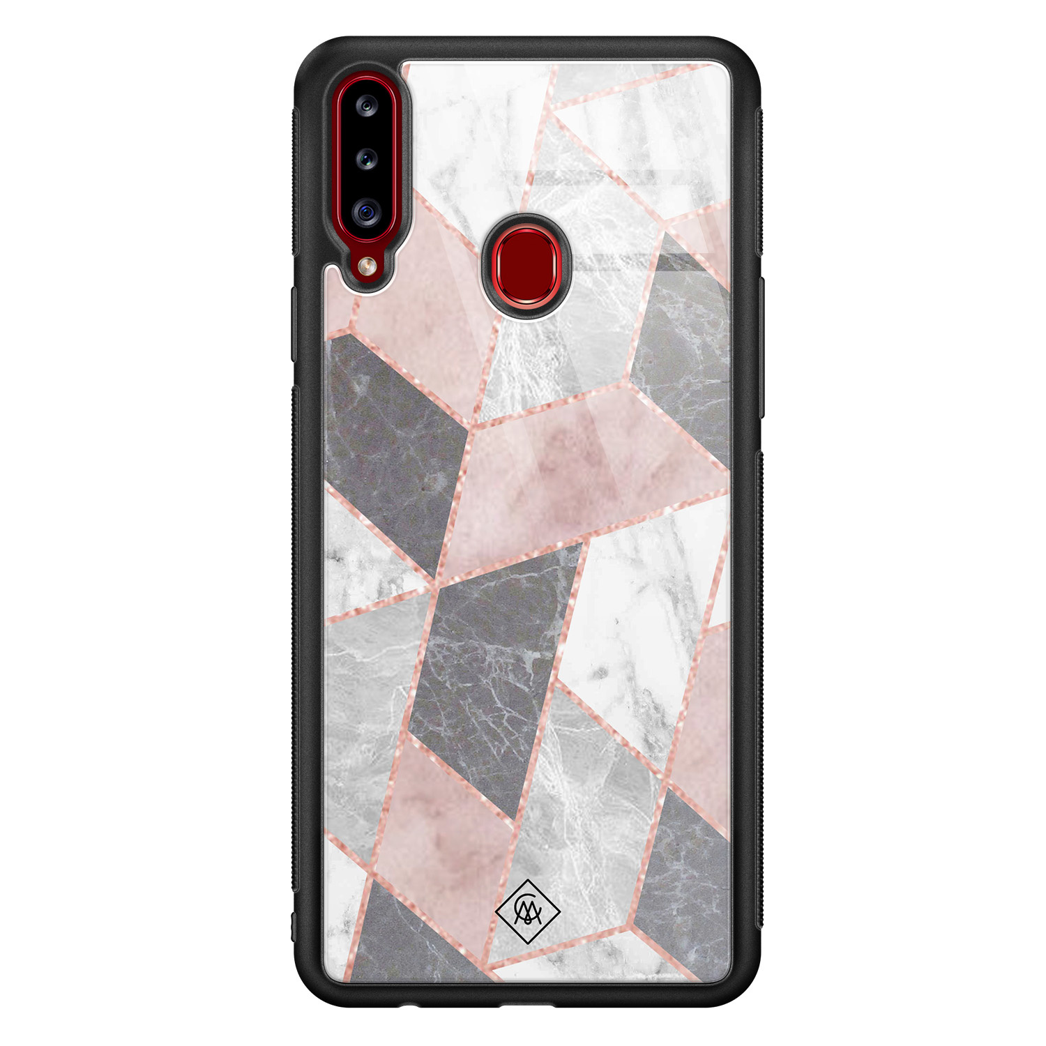 Samsung Galaxy A20s glazen hardcase Stone grid