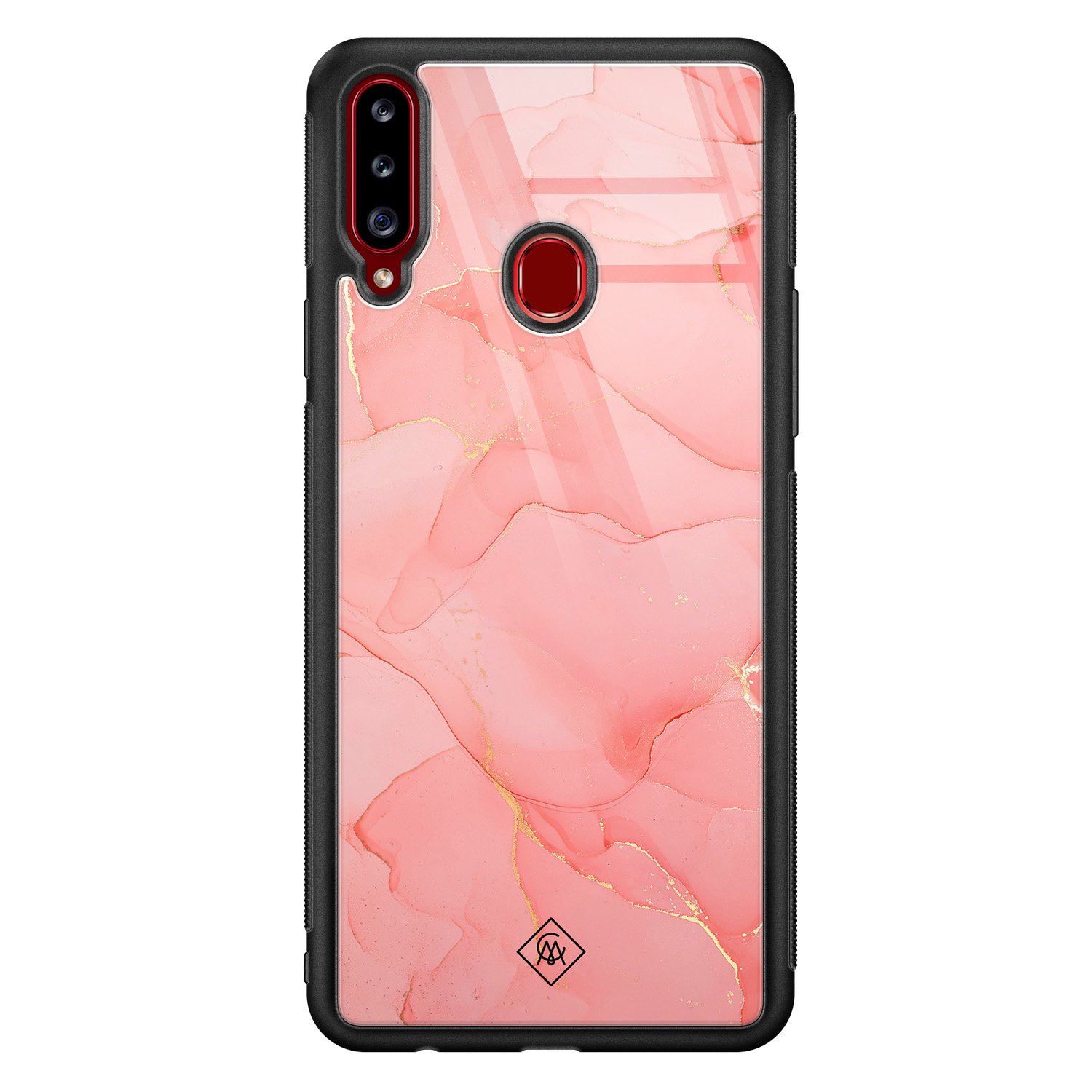 Samsung Galaxy A20s glazen hardcase - Marmer roze