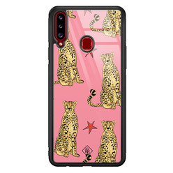 Casimoda Samsung Galaxy A20s glazen hardcase - The pink leopard