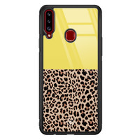 Casimoda Samsung Galaxy A20s glazen hardcase - Luipaard geel