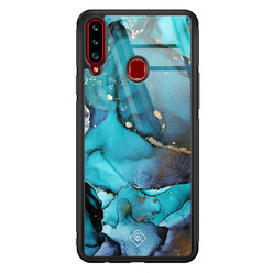 Casimoda Samsung Galaxy A20s glazen hardcase - Marmer indigo blauw