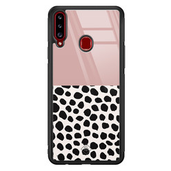 Casimoda Samsung Galaxy A20s glazen hardcase - Pink dots